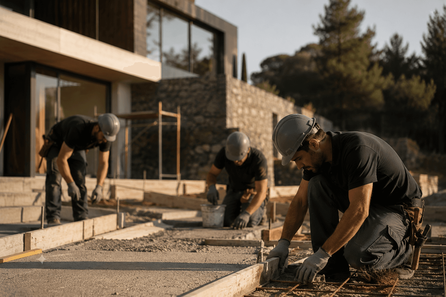Equipo de construcción trabajando en una obra limpia